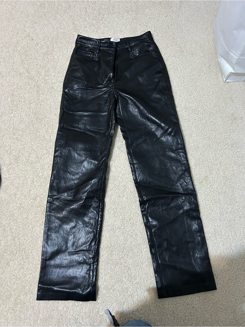 Black Faux Leather Straight-Leg Pants